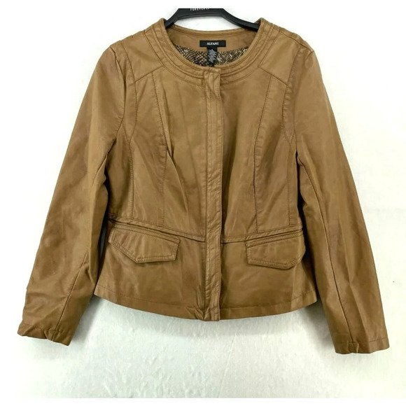 Alfani Jackets & Blazers - Alfani Jacket Women's Sz S Brown Camel Faux Leather Snake Print Lining Pockets